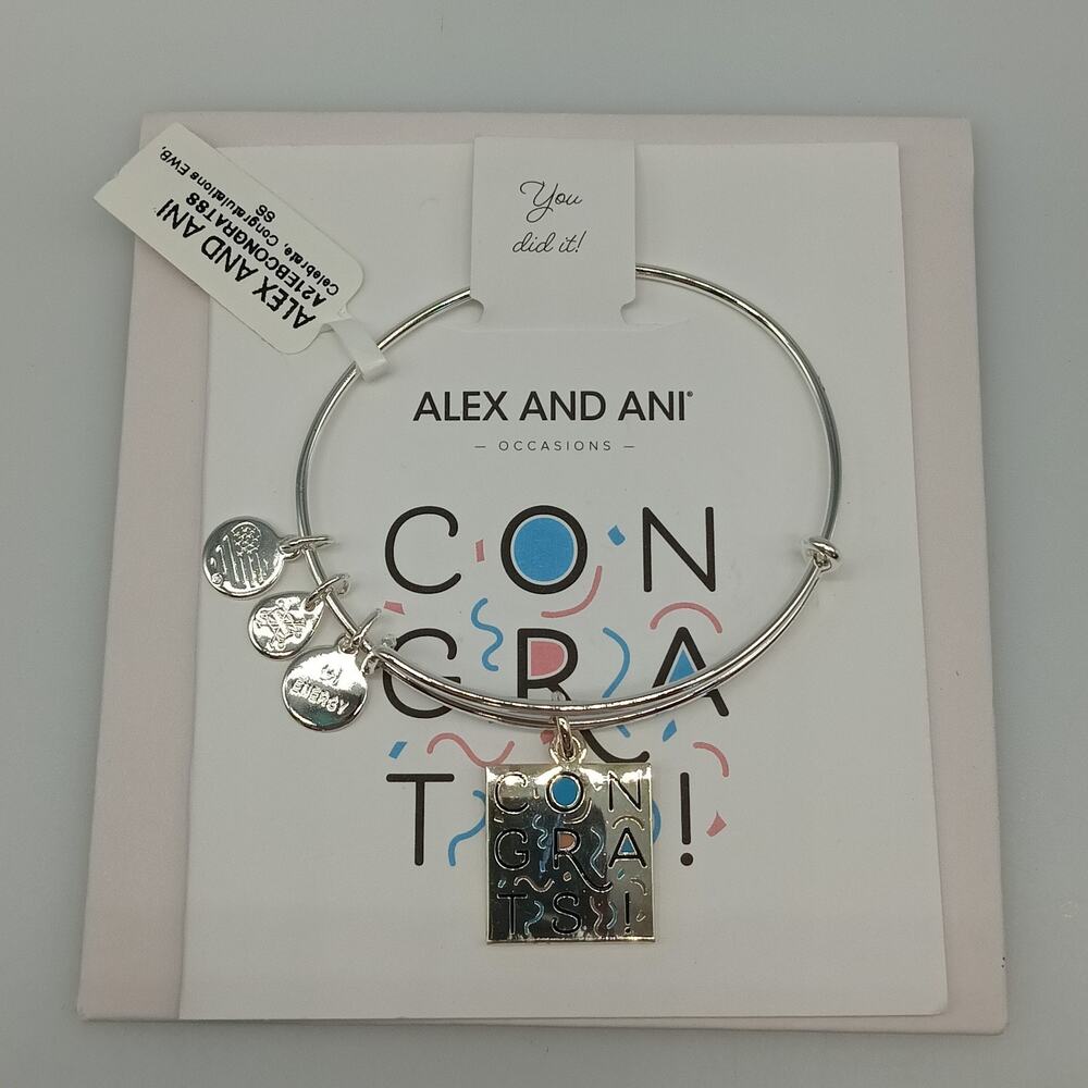 NWT Alex And Ani Congratulations Charm Bracelet GIFT Silver Tone